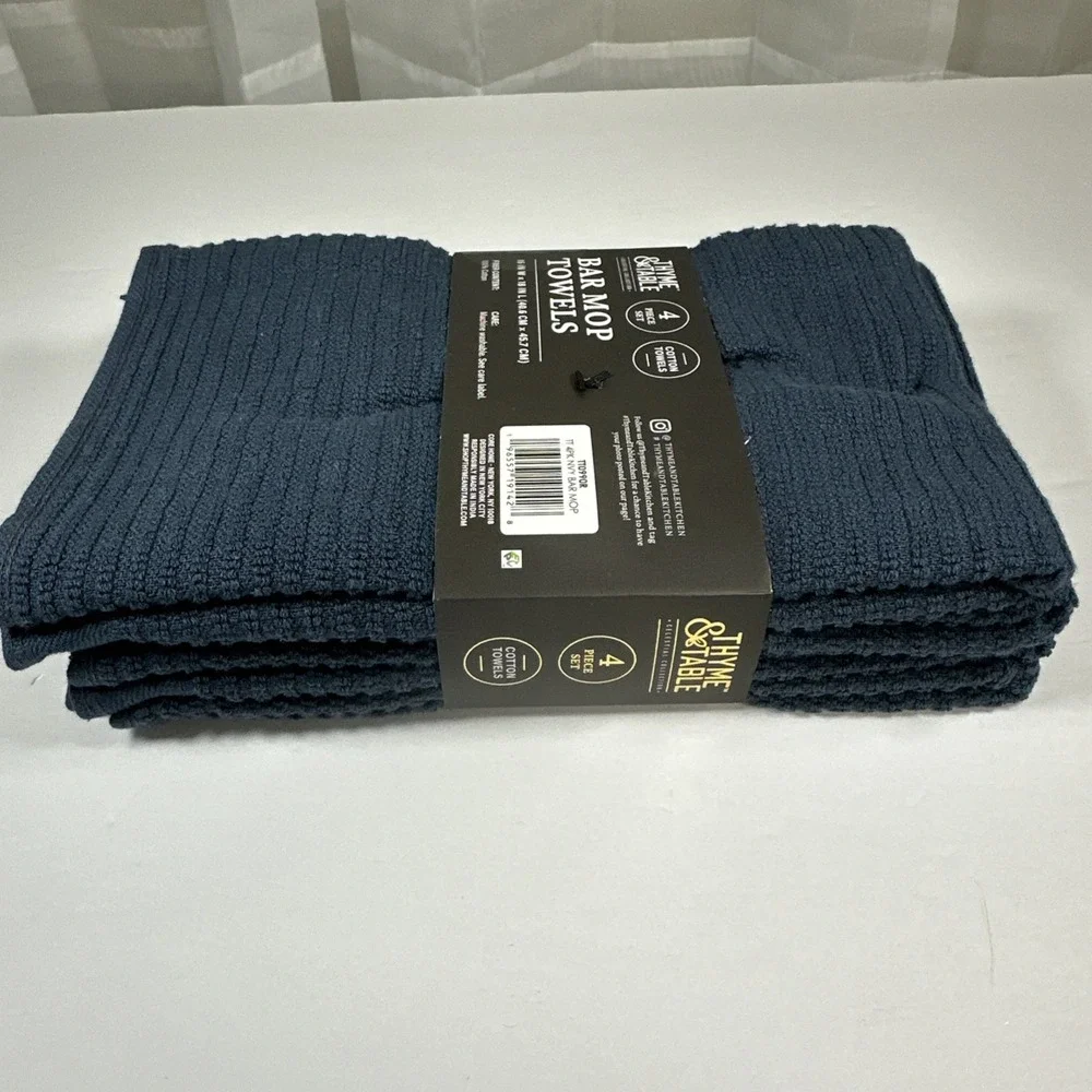 Thyme & Table Bar Mop Towels Navy 4 Pack Set Super Soft New